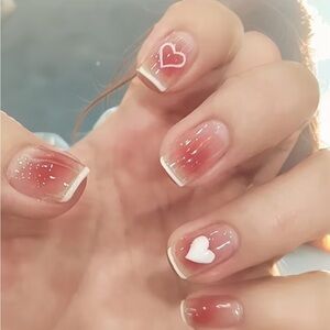 Blush Love Press on Nail Nail Set with Heart Accents valentines nails